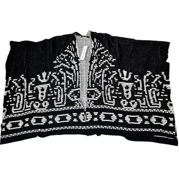 Soft Surroundings Womens Black Aztec Stretch Stitch Tribal Wrap Poncho One Size - Picture 6 of 16